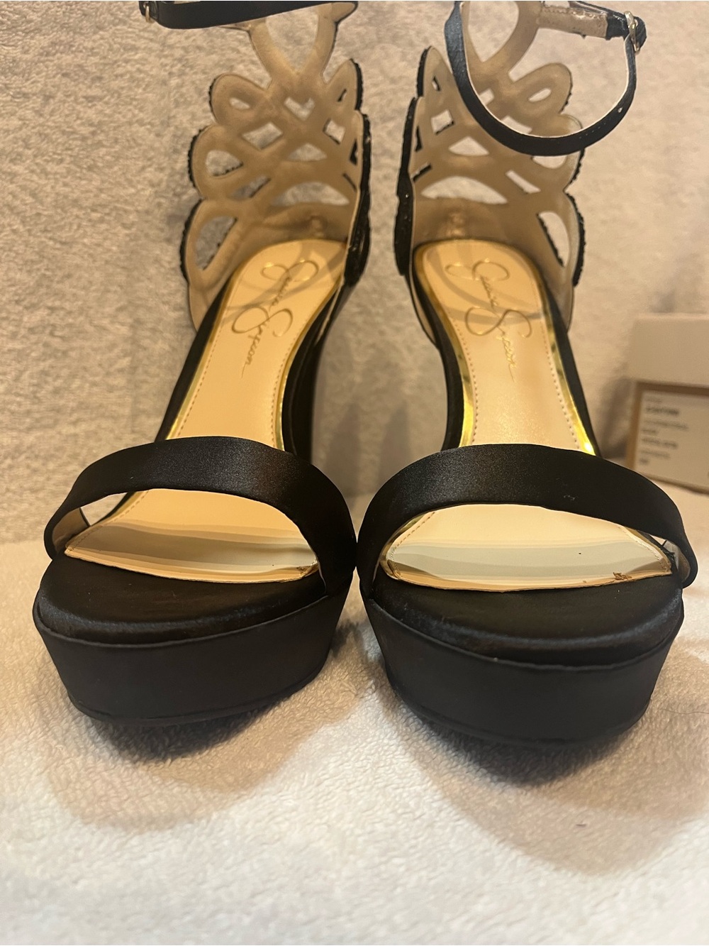 Jessica Simpson Black Glitter Cutout Platform Heels - Worn Once - Size 9 - Picture 2 of 7